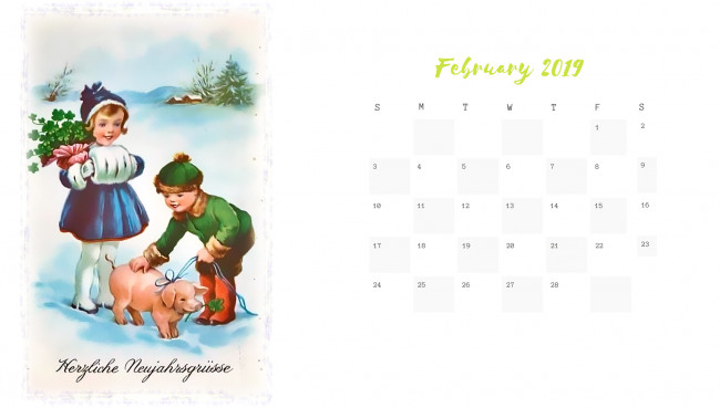 Обои картинки фото календари, праздники,  салюты, зима, свинья, поросенок, девочка, мальчик