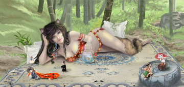 Картинка фэнтези существа мыши ковер взгляд фон девушка ушки