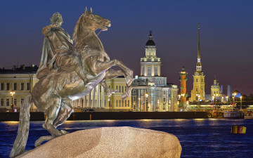 Картинка города санкт-петербург +петергоф+ россия город ночь огни санкт петербург памятник петр первый