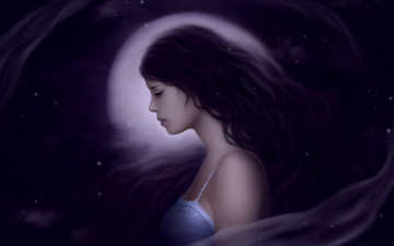 Картинка фэнтези девушки ночь луна