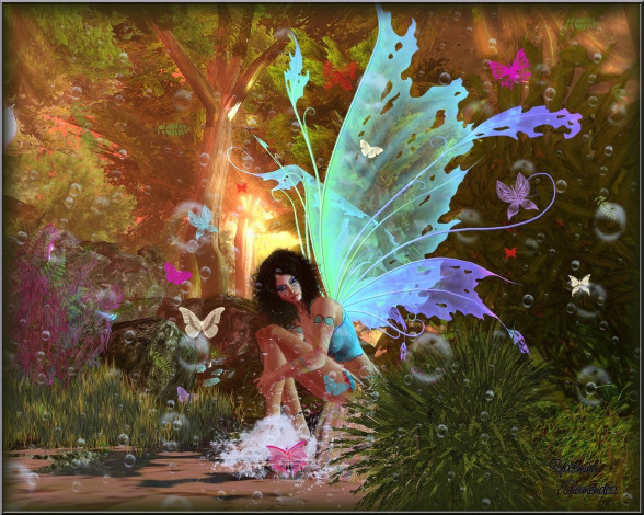 Обои картинки фото 3д, графика, fantasy, фантазия, фея, крылья, бабочки, лес
