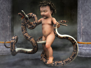 Картинка 3д графика fantasy фантазия hercules and the snakes