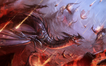 Картинка фэнтези драконы метеориты огонь