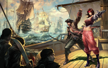 Картинка фэнтези люди сражение морское флибустьеры пираты