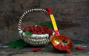 Картинка еда смородина корзина композиция красные ягоды