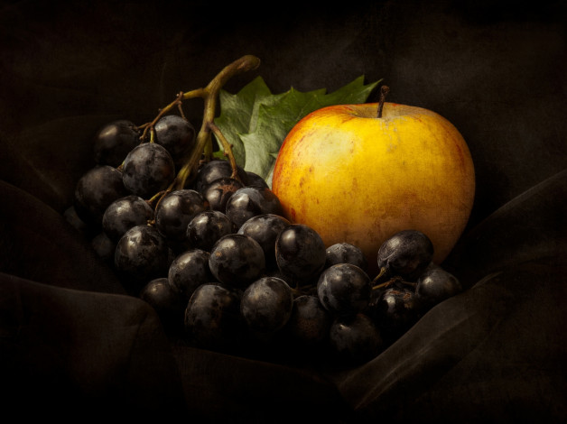 Обои картинки фото еда, фрукты,  ягоды, натюрморт, виноград, яблоко
