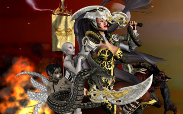 Картинка 3д+графика фантазия+ fantasy фон взгляд девушка эльфы оружие
