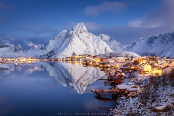 Картинка города -+пейзажи зимний рай скалы село острова горы зима