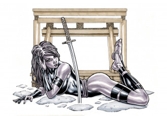 Картинка рисованное комиксы девушка фон взгляд униформа меч