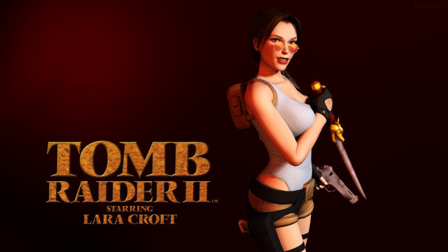Обои картинки фото видео игры, tomb raider , other, девушка, фон, взгляд, очки, оружие
