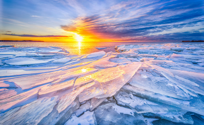 Обои картинки фото природа, восходы, закаты, закат, лед