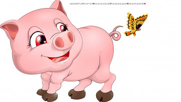 Картинка календари рисованные +векторная+графика бабочка поросенок свинья