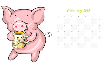 обоя календари, рисованные,  векторная графика, поросенок, кружка, свинья