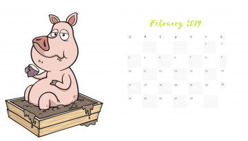 Картинка календари рисованные +векторная+графика ящик поросенок грязь свинья