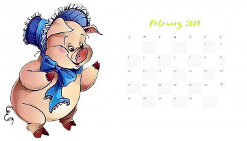 обоя календари, рисованные,  векторная графика, свинья, поросенок, шляпа
