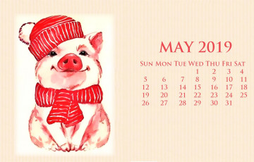 обоя календари, рисованные,  векторная графика, шарф, поросенок, свинья, шапка
