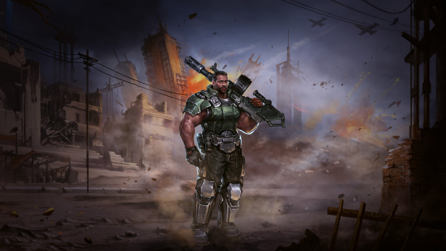 Обои картинки фото видео игры, battalion wars, мужчина, фон, взгляд, униформа, оружие