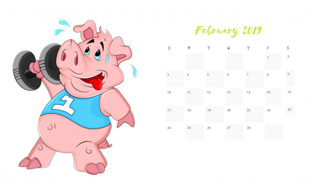 Обои картинки фото календари, рисованные,  векторная графика, поросенок, свинья, гантели