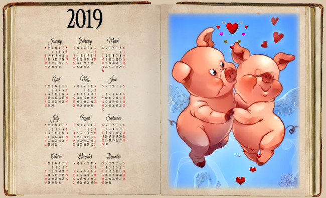 Обои картинки фото календари, рисованные,  векторная графика, любовь, поросенок, сердце, свинья