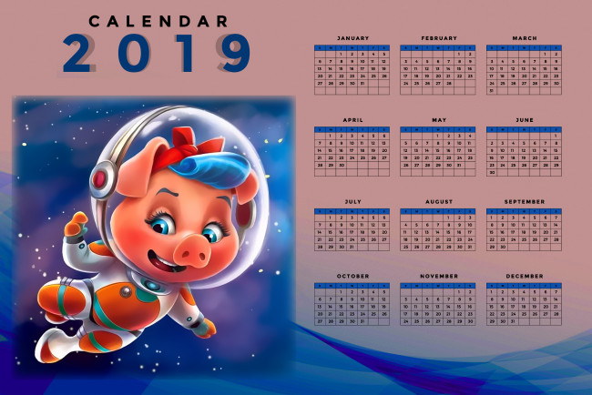 Обои картинки фото календари, рисованные,  векторная графика, скафандр, поросенок, свинья, космонавт