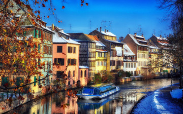 Картинка города страсбург+ франция река здания снег
