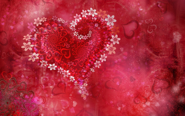 Обои картинки фото векторная графика, сердечки , hearts, сердечки, цветы
