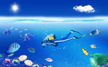 обоя 3д, графика, sea, undersea, море