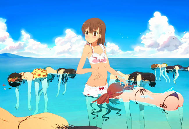 Обои картинки фото аниме, to, aru, kagaku, no, railgun, девочка, вода, купальник