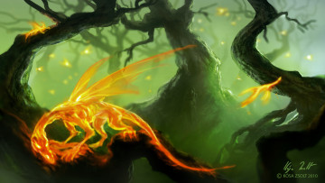 Картинка zsolt+kosa фэнтези драконы лес крылья арт огненные деревья фантастика