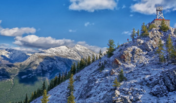 Картинка природа горы дорога канатная снег лес вершины