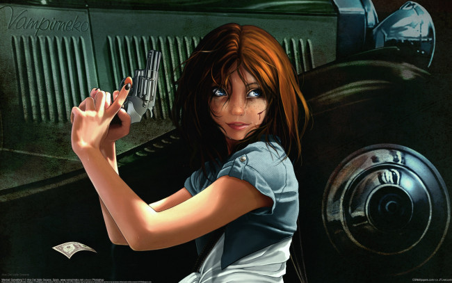 Обои картинки фото ana del valle seoane, фэнтези, девушки, девушка, ana, del, valle, seoane, револьвер, оружие