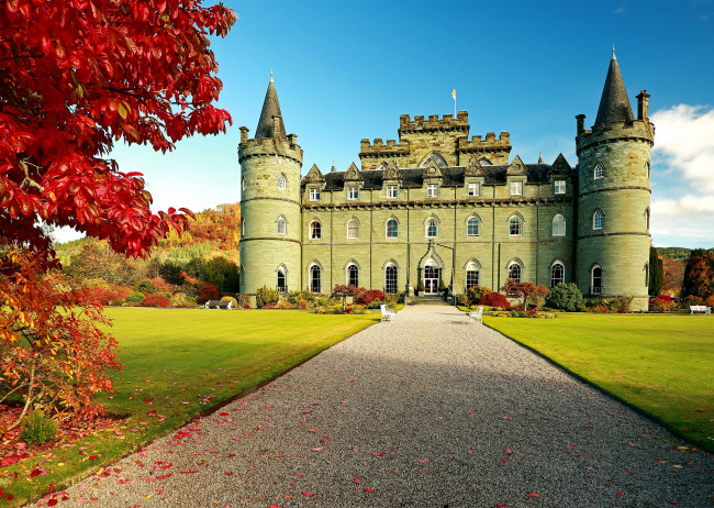 Обои картинки фото inveraray castle,  scotland, города, - дворцы,  замки,  крепости, замок, инверари, осень
