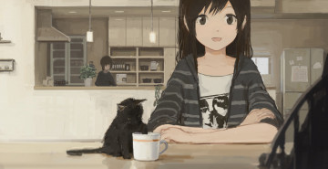 Картинка аниме животные +существа shion mirudakemann котёнок девочка