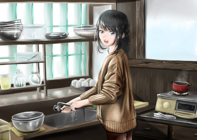 Обои картинки фото аниме, unknown,  другое, девушка, parsue, кухня
