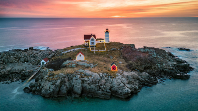 Обои картинки фото nubble lighthouse, cape neddick, maine, usa, природа, маяки, nubble, lighthouse, cape, neddick