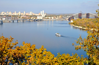 Картинка города киев украина здания мост река днепр