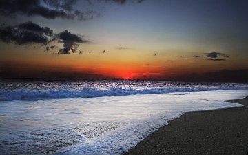 обоя природа, восходы, закаты, закат, волны, пляж, океан