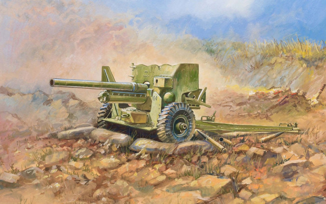 Обои картинки фото рисованные, армия, пушка, mk-ii, 6, фунтовая, 57-мм
