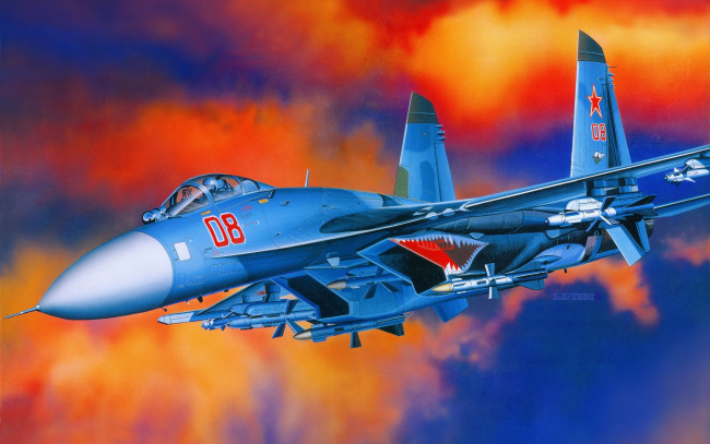Обои картинки фото sukhoi, su, 27, flanker, авиация, 3д, рисованые, graphic, вооружение, истребитель, подвеска, ввс, россия