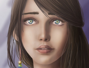 Картинка рисованные люди крупный план волосы губы лицо взгляд девушка зеленые глаза