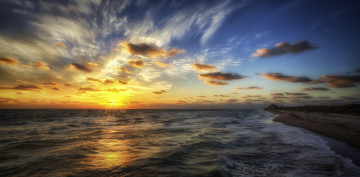 Картинка природа восходы закаты заря облака волны пляж океан