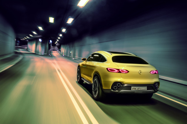 Обои картинки фото автомобили, mercedes-benz, желтый, 2015г, coupе, glc, concept