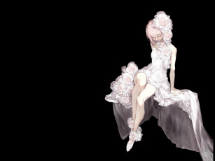 Картинка аниме unknown +другое ozyako сидит черный фон art белое платье девушка розы закрытые глаза