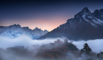 Картинка города -+буддийские+и+другие+храмы lyokin монастырь тенгбоче туман утро гималаи горы