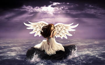 Картинка фэнтези ангелы девушка фон крылья платье