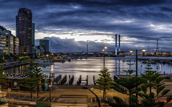 Обои картинки фото мельбурн,  австралия, города, мельбурн , австралия, закат, залив, небоскребы, городской, пейзаж