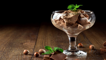 Картинка еда мороженое +десерты шоколад орехи мята