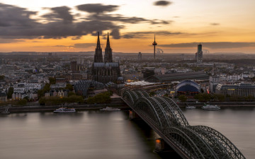 Картинка города кельн+ германия мост сумерки