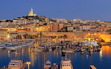 Картинка marseille france города марсель+ франция марсель портовый город катера яхты закат вечер причал