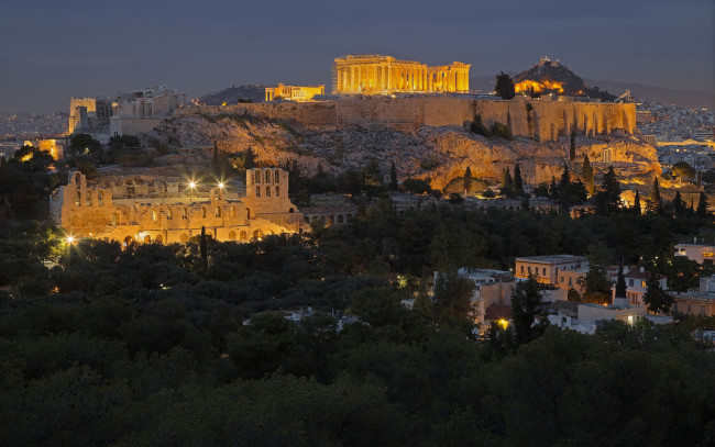 Обои картинки фото города, афины , греция, вечер, панорама